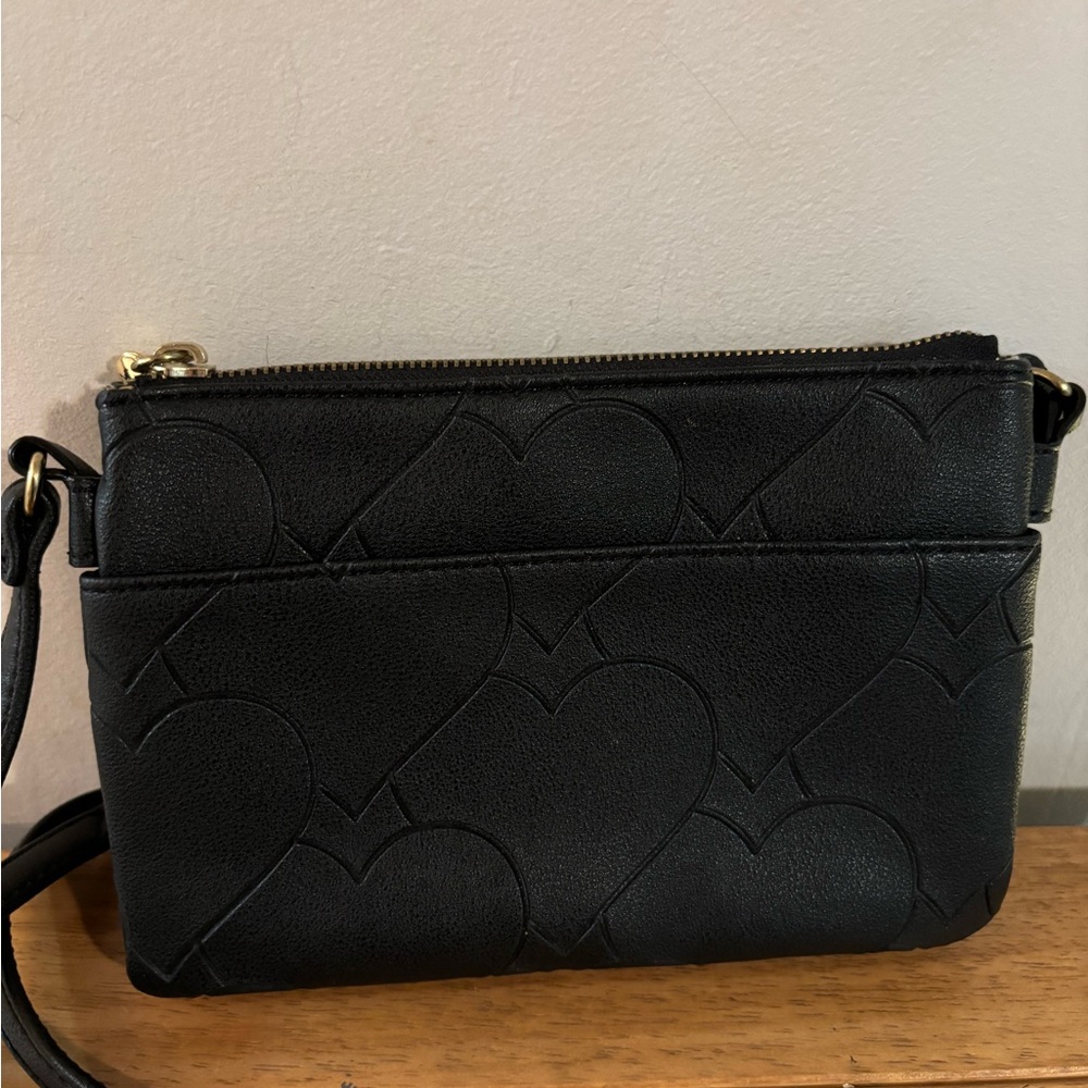 Juicy Couture Black Heart Quilted Crossbody Bag Adjustable Strap EUC 8x5”